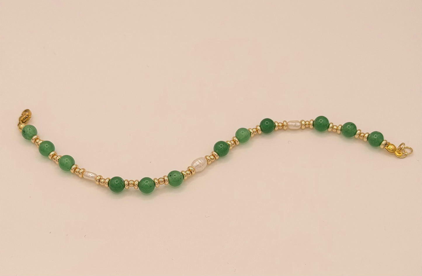 Emerald Tide Pearl Bracelet – Green Natural Stone, Freshwater Pearl & 14K Gold-Plated Beads