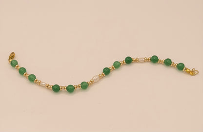Emerald Tide Pearl Bracelet – Green Natural Stone, Freshwater Pearl & 14K Gold-Plated Beads