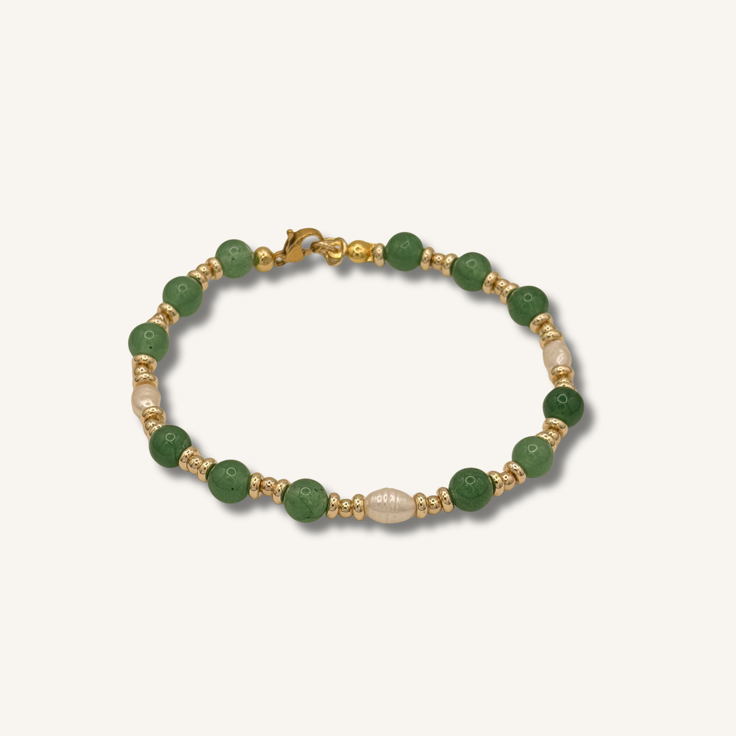 Emerald Tide Pearl Bracelet – Green Natural Stone, Freshwater Pearl & 14K Gold-Plated Beads